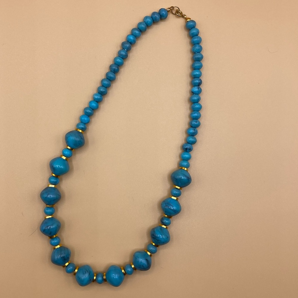 Vintage Turquoise Gold Beaded Statement Necklace - Picture 2 of 2